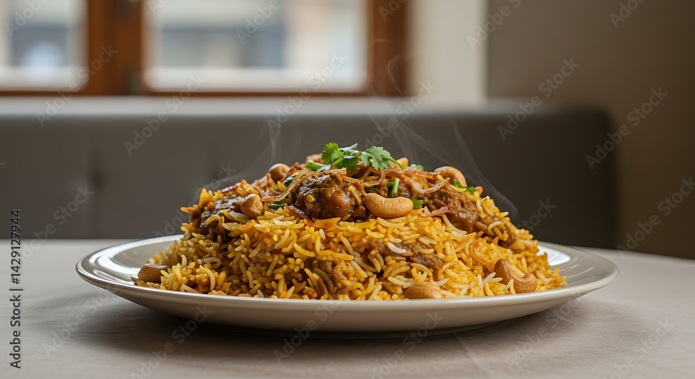 Elegant Biryani Plate with Soft Natural Light and Modern Vibes Elegant Biryani Plate with Soft Natural Light and Modern Vibes