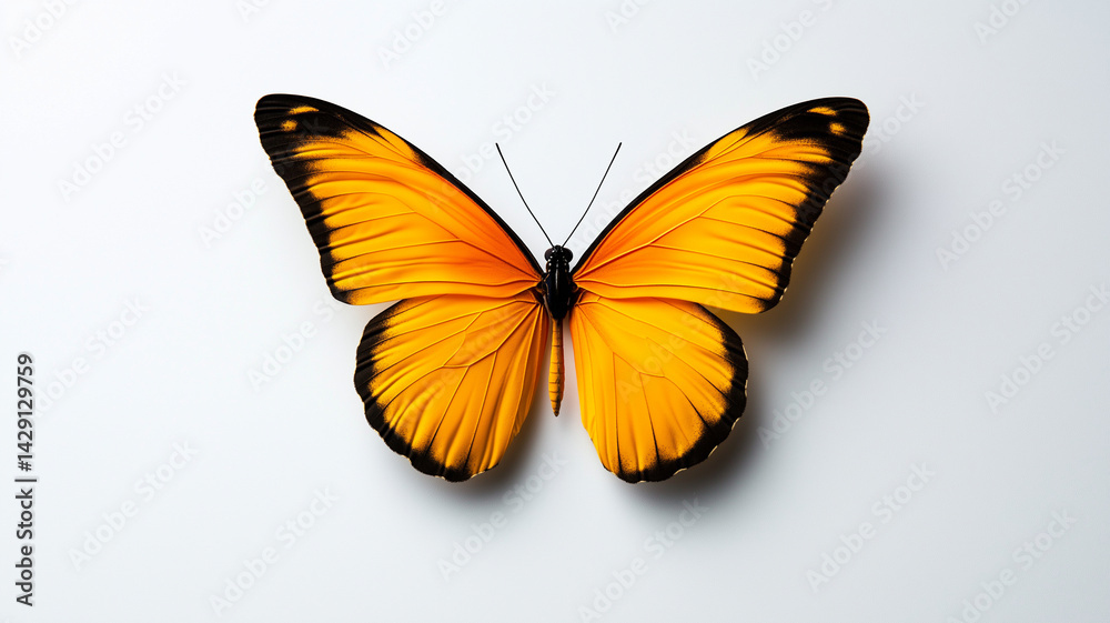 Obraz premium stunning butterfly with vibrant orange and black wings is displayed against clean white background, showcasing its intricate patterns and beauty. This captures essence of nature artistry