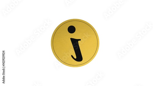 Information icon inside a rotating gold coin. Dark metallic 