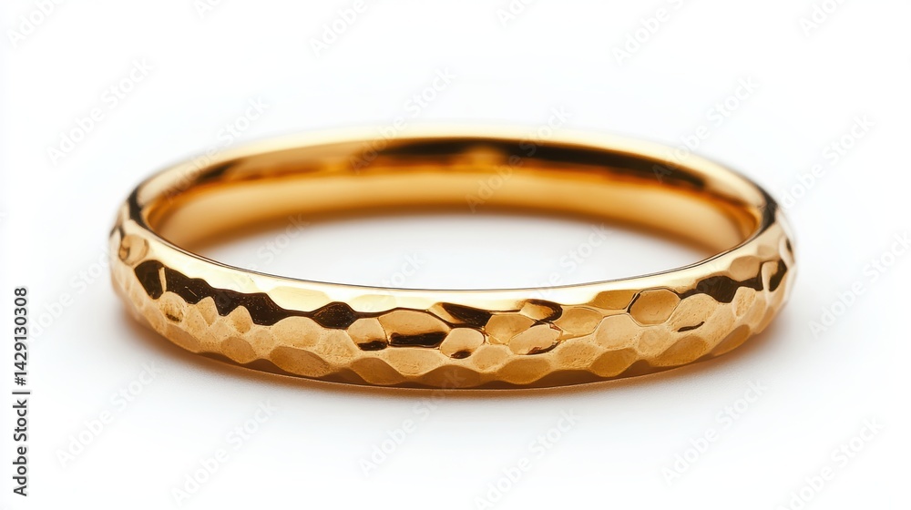 Subtle hammered texture ring in yellow gold, isolated on white background Subtle hammered texture ring in yellow gold, isolated on white background