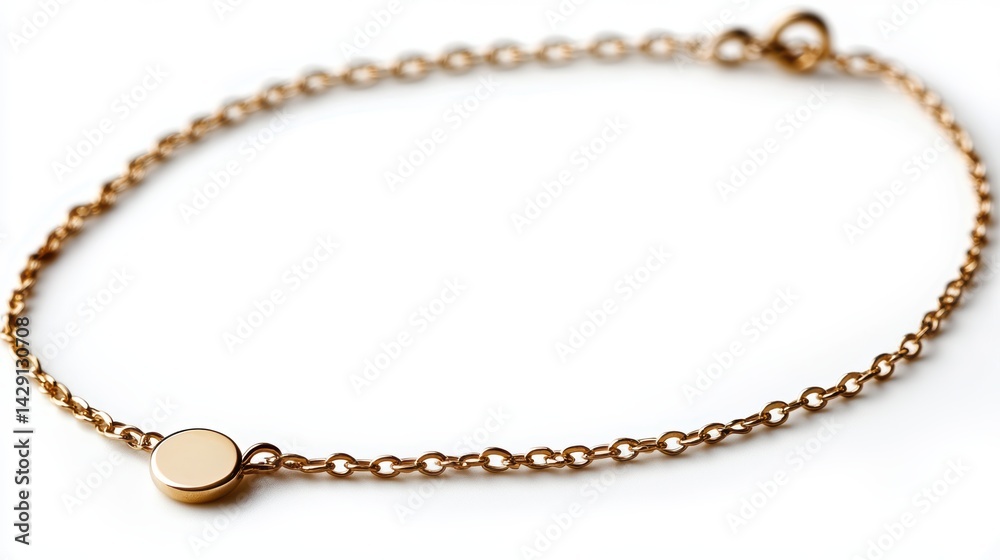 Fine gold chain anklet with tiny charm, isolated on white background Fine gold chain anklet with tiny charm, isolated on white background