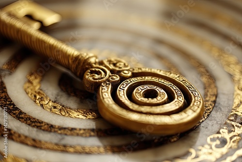Ornate Golden Key on Decorative Surface photo