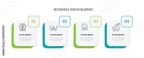 Design template infographic. 4 step column with people work icons. Banner information graphic with paper style