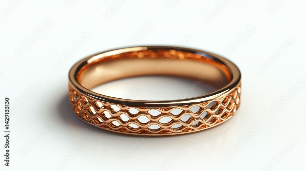 Thin band ring with engraved wave pattern, isolated on white background Thin band ring with engraved wave pattern, isolated on white background