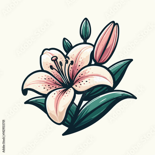 floral, lily, flower, nature, blossom, plant, white, background, spring, flora, bouquet, isolated, botanical, decoration, summer, botany, leaf, bloom, beautiful, green, closeup, petal, illustration, g