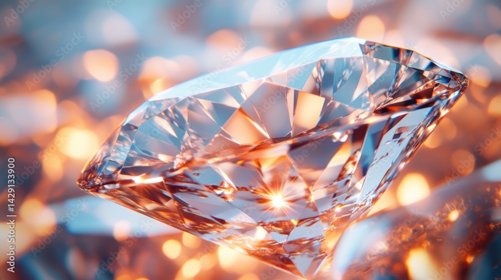 Close-up of sparkling diamond with detailed facets, isolated on white background Close-up of sparkling diamond with detailed facets, isolated on white background