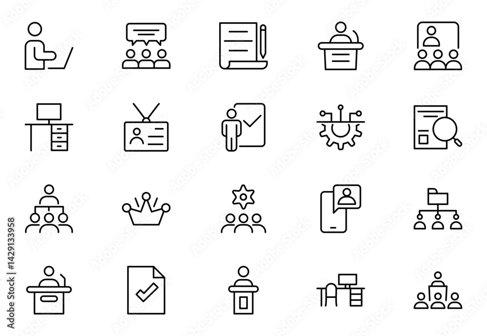 Workshop line icon set. Business Workshop icons for web and mobile app. Containing team building, teamwork, coaching, meeting, managing, coaching, motivation and more Workshop line icon set. Business Workshop icons for web and mobile app. Containing team building, teamwork, coaching, meeting, managing, coaching, motivation and more