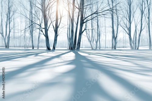 Winter forest scene with sunlit shadows