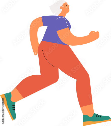 Running senior woman cartoon character