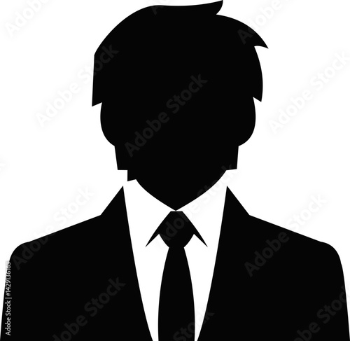 Professional businessman profile icon. Portrait front view. Head and shoulders in formal wear with tie and court. Businessman faceless avatar isolated on transparent background. Vector illustration.