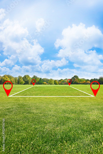 Land plot management - real estate concept with a vacant land on a green field available for building construction and housing subdivision in a residential area for sale, rent, buy or investment - 