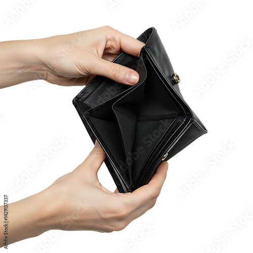 Empty Wallet Concept Illustration | No Money Financial Crisis Image | Broke Wallet PNG Design .