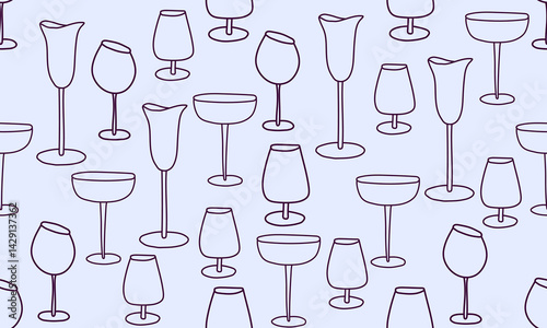 Seamless pattern with various bar accessories. Hand-drawn vector illustration. Elements for posters, social networks, banners, invitations.