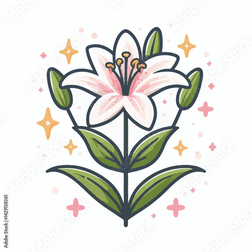 floral, lily, flower, nature, blossom, plant, white, background, spring, flora, bouquet, isolated, botanical, decoration, summer, botany, leaf, bloom, beautiful, green, closeup, petal, illustration, g