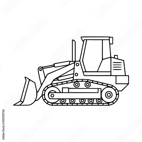 Heavy construction equipment bulldozer outline illustration  
