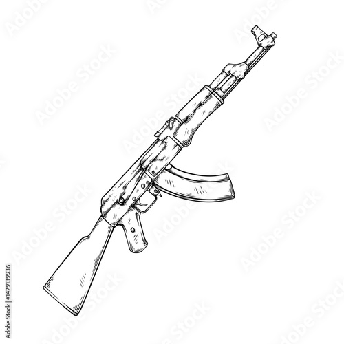 vector line art drawing illustration of a guns