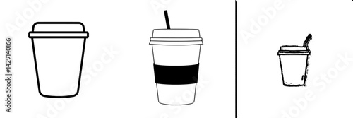 Vector illustration of different coffee cup designs showcasing various styles and sizes for beverage serving