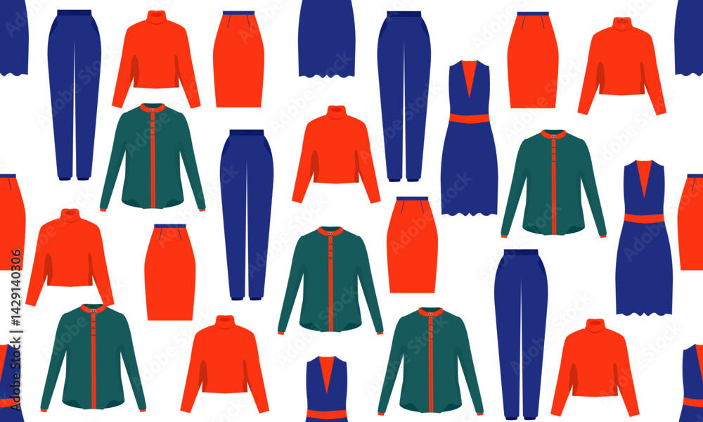 Fototapeta premium Seamless pattern with clothes to create a fashionable design.An element for fabric, paper, wallpaper and textiles. Vector illustration