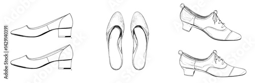Fashion footwear outline designs showcasing classic styles and elegant shapes for various occasions and preferences