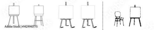 Vector illustration featuring multiple easels in various styles for artistic expression and creativity