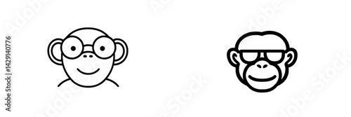 Cute monkey icons in vector illustration style with glasses and cheerful expressions for creative projects