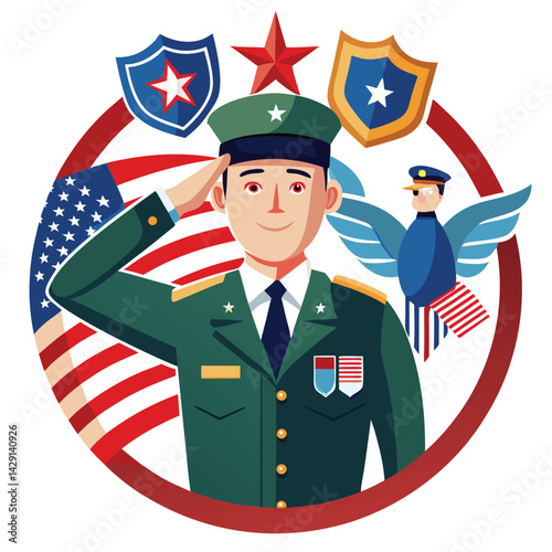 American military salutes set vector design clipart on white background