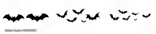 Vector illustration of black bats in various flying poses for use in Halloween or spooky-themed designs