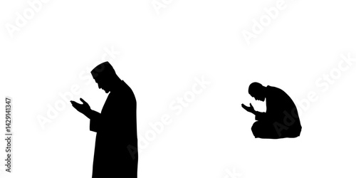Two figures in silhouette engaged in prayer, representing devotion and spirituality in a minimalist design