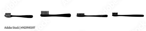 Icon vector illustration of black grooming toothbrushes arranged in a sequential layout on a white background