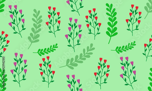 Seamless pattern with flowers and leaves on a green background.An element for the design. Vector illustration