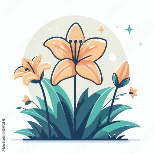 floral, lily, flower, nature, blossom, plant, white, background, spring, flora, bouquet, isolated, botanical, decoration, summer, botany, leaf, bloom, beautiful, green, closeup, petal, illustration, g