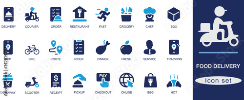 Food delivery best solid icon set.