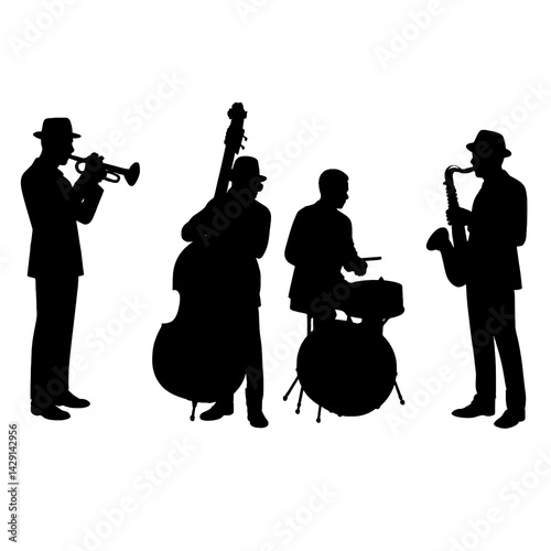 Jazz Band Silhouette Vector Illustration of Musicians Playing Instruments
