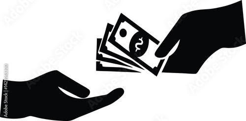 Money Exchange Icon – Black & White Vector of Cash Transaction Hands