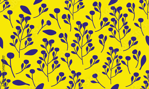 Seamless pattern of plants on a yellow background. Elements for printing,wallpaper,textiles.Vector illustration