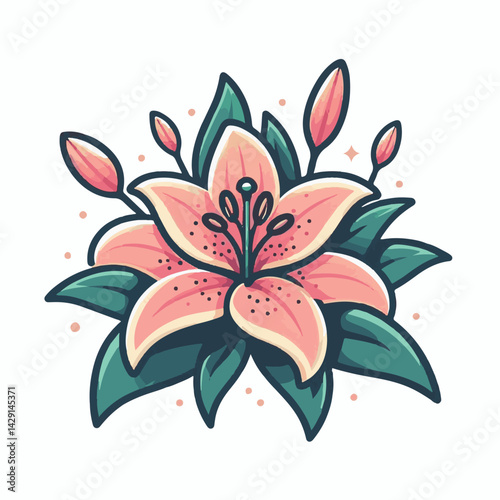 floral, lily, flower, nature, blossom, plant, white, background, spring, flora, bouquet, isolated, botanical, decoration, summer, botany, leaf, bloom, beautiful, green, closeup, petal, illustration, g