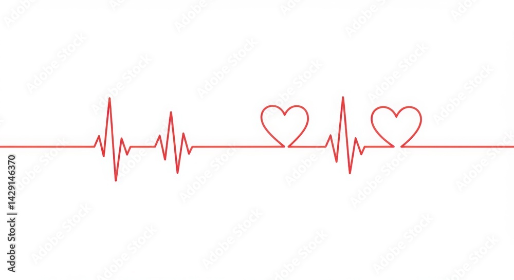 Minimalist red heartbeat line transforming into heart symbol on white background representing cardiology and love Minimalist red heartbeat line transforming into heart symbol on white background representing cardiology and love