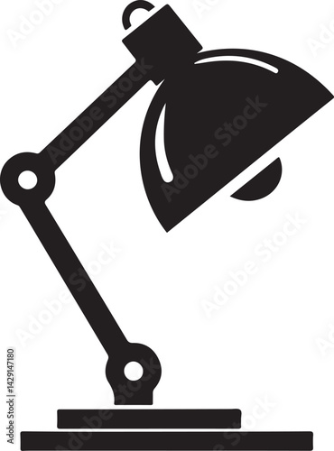 Desk lamp silhouette vector, Desktop lamp black vector illustration