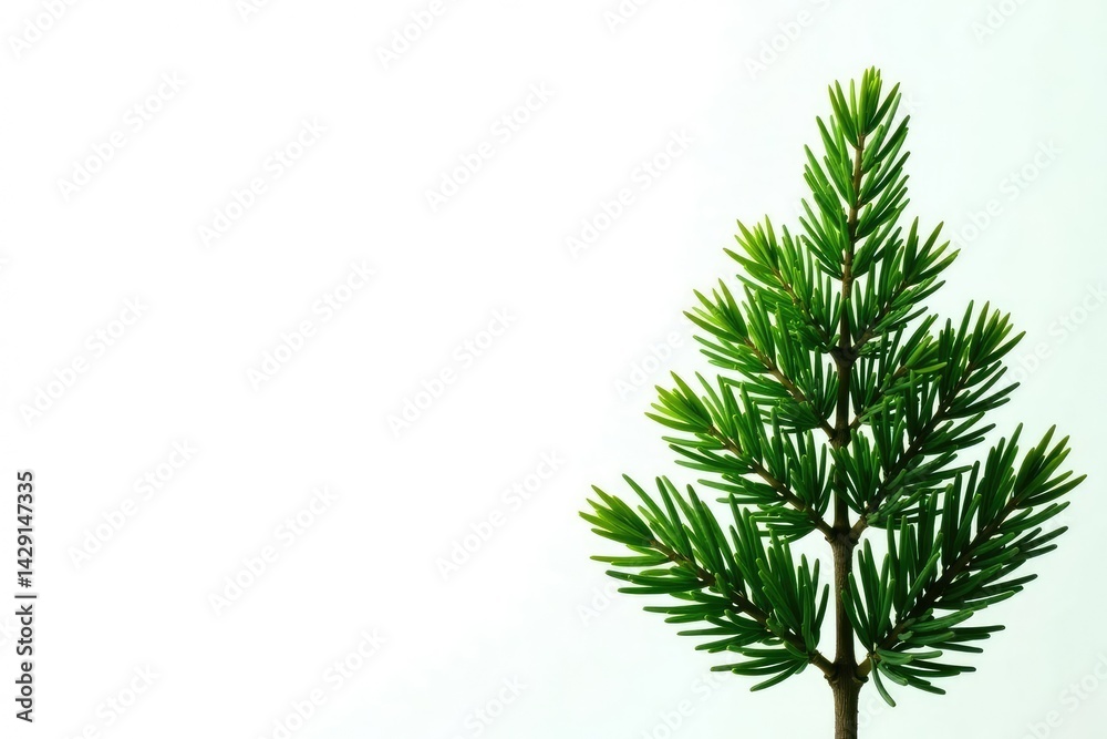 A single branch of an evergreen tree isolated on white background, with its lush foliage and needle-like leaves highlighted, tree, needle, evergreen A single branch of an evergreen tree isolated on white background, with its lush foliage and needle-like leaves highlighted, tree, needle, evergreen