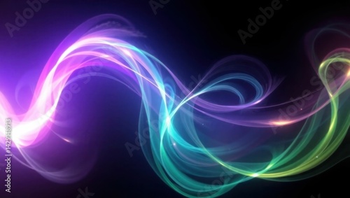 Glowing blue particles swirl on black background