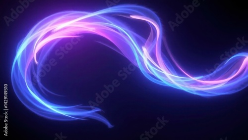 Glowing blue particles swirl on black background