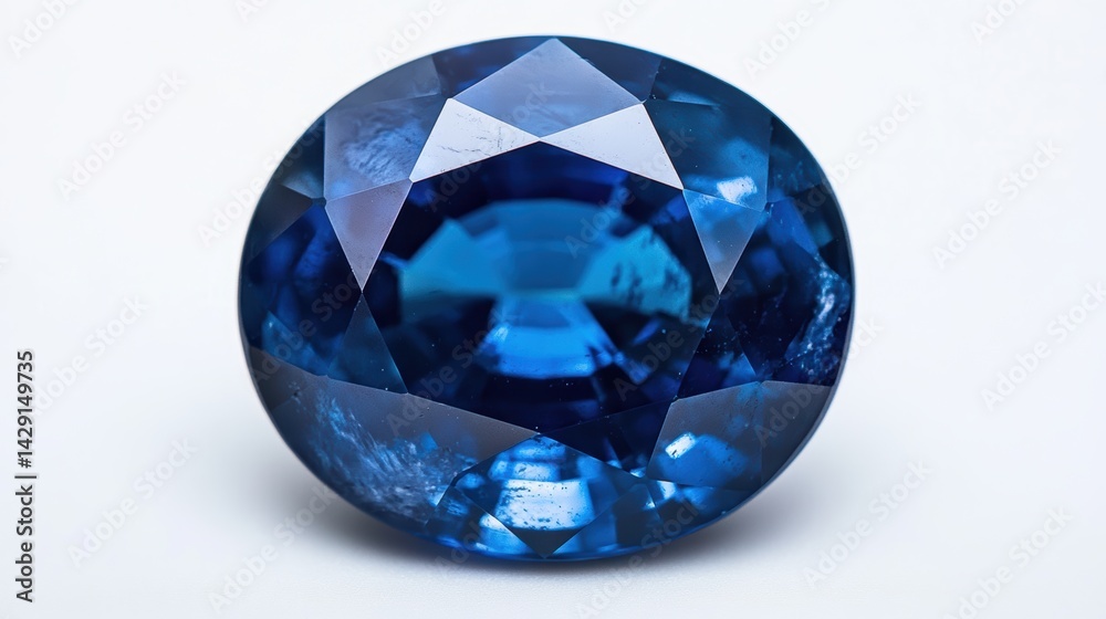 High-detail close-up of a sapphire with clean facets and intense blue hue, isolated on white background High-detail close-up of a sapphire with clean facets and intense blue hue, isolated on white background