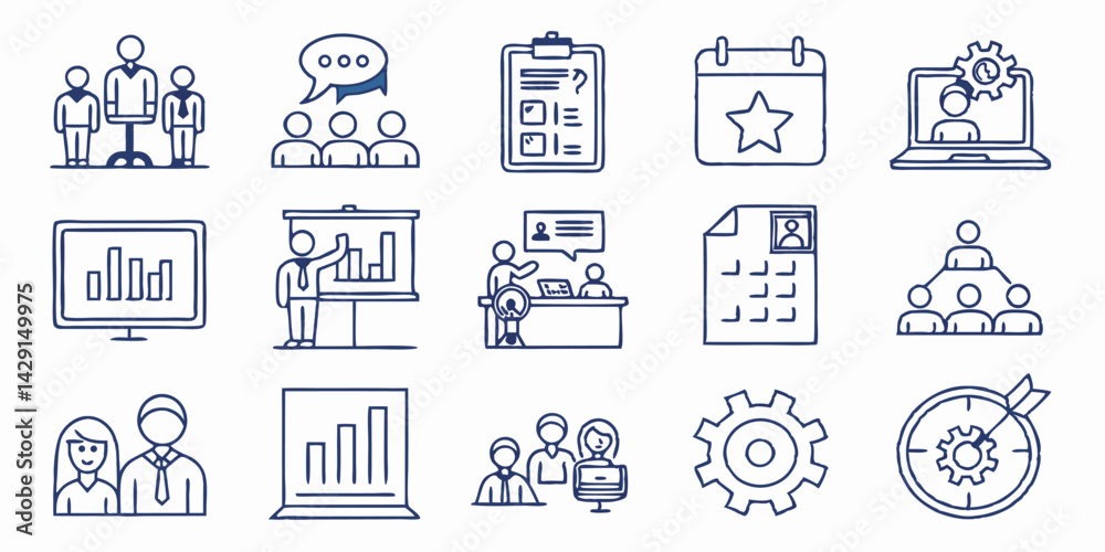 Business doodle icon set hand drawn style for website and presentation Business doodle icon set hand drawn style for website and presentation