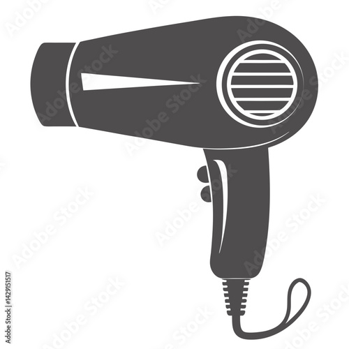 Vector Illustration of a Handheld Hair Dryer with Concentrator Nozzle and Rear Air Intake Grille