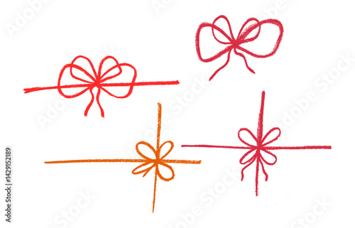 Gift Box Ribbon Tie Crayon Chalk Drawing Vector Set