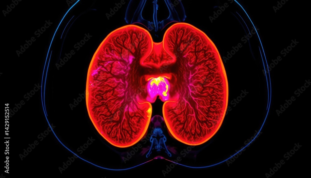 Fototapeta premium High-angle MRI view of an enlarged prostate gland, image, anatomy illustration