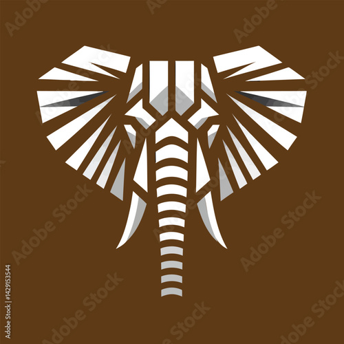 A symmetrical elephant head depicted using sharp polygonal shapes and clean lines.