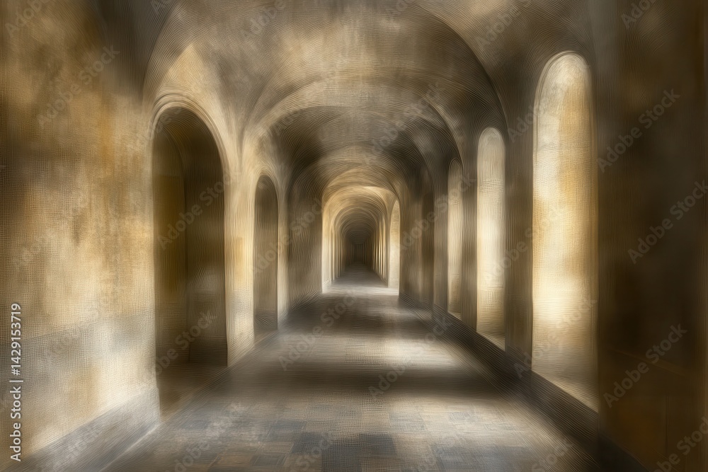 Fototapeta premium Long, vaulted corridor with light