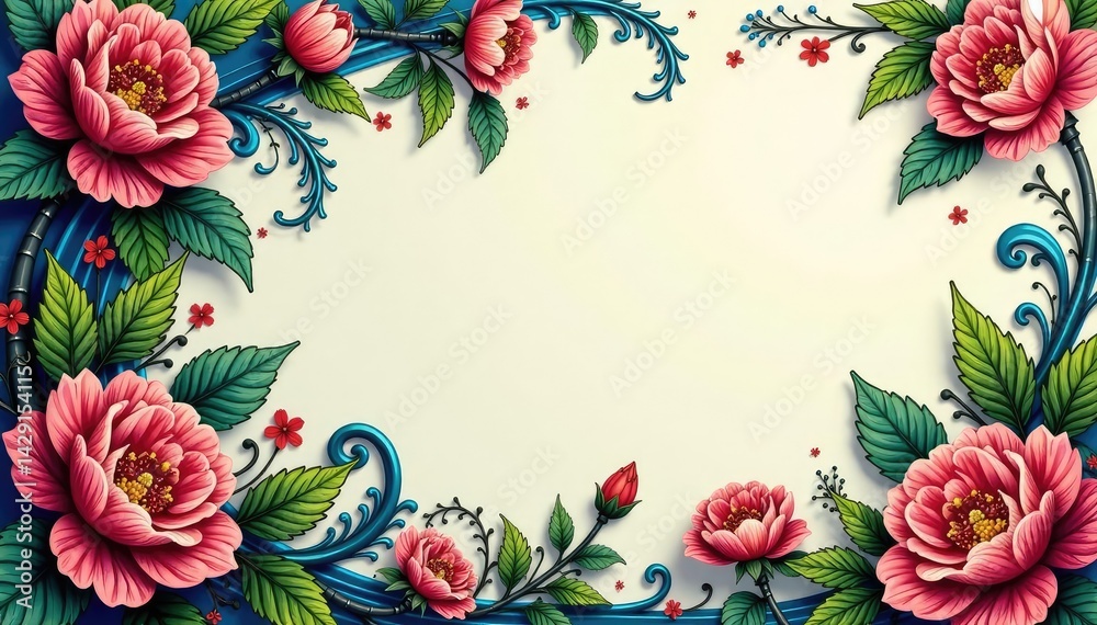 Fototapeta premium Intricate paisley & damask blooms, swirling vines , bloom, paisley