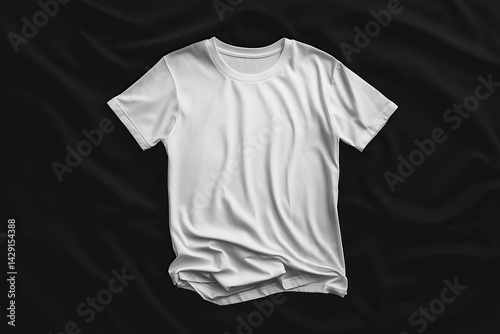 Cotton t shirt mockup featuring a white women s design on a black background Flat lay presentation for print templates